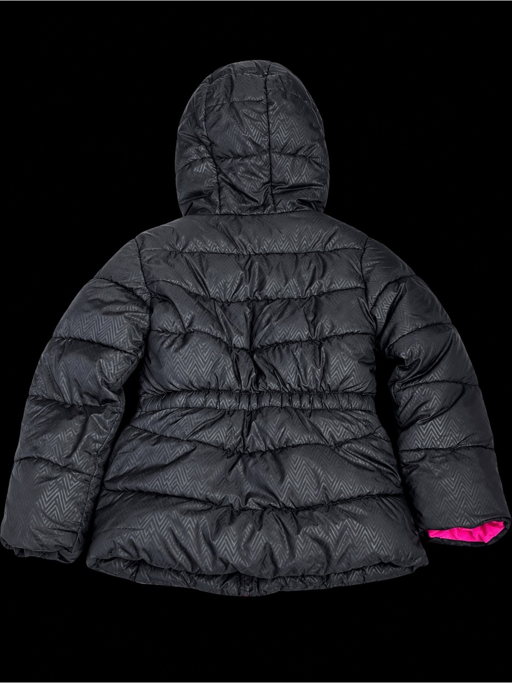 Kids Black Hooded Puffer Jacket with Pink Lining